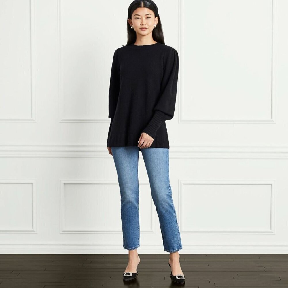 NWT Hill House Silvia Merino Wool Puff Sleeve Sweater Black XS